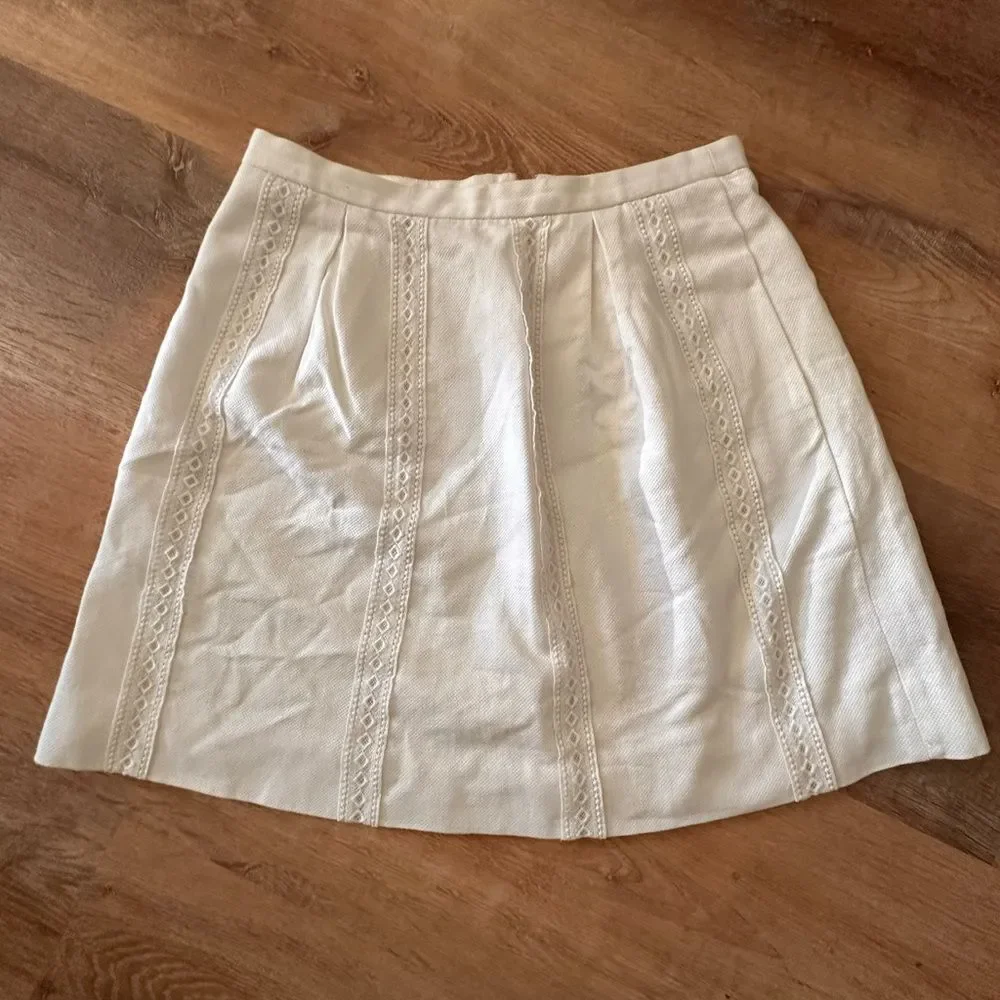 J. Crew White A-Line Crochet Lace Detail Mini Skirt